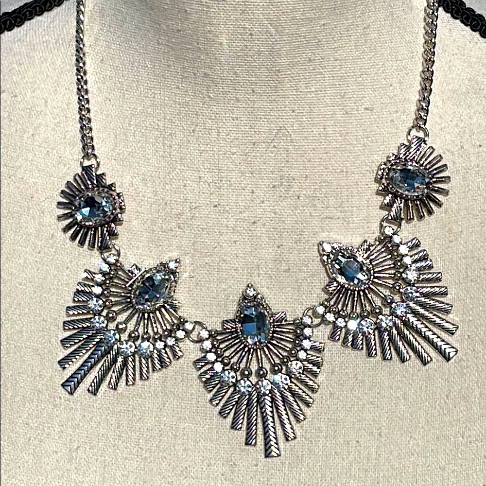 Elegant Silver Necklace with faux diamonds costume necklace
